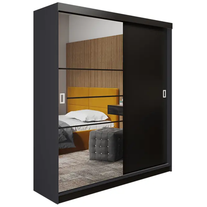 Skriňa s posuvnými dverami Retro 6L 138 cm so zrkadlom – grafit, dvojdverová