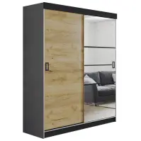 Skriňa s posuvnými dverami Retro 6L 138 cm so zrkadlom – grafit/dub craft zlatý, dvojdverová