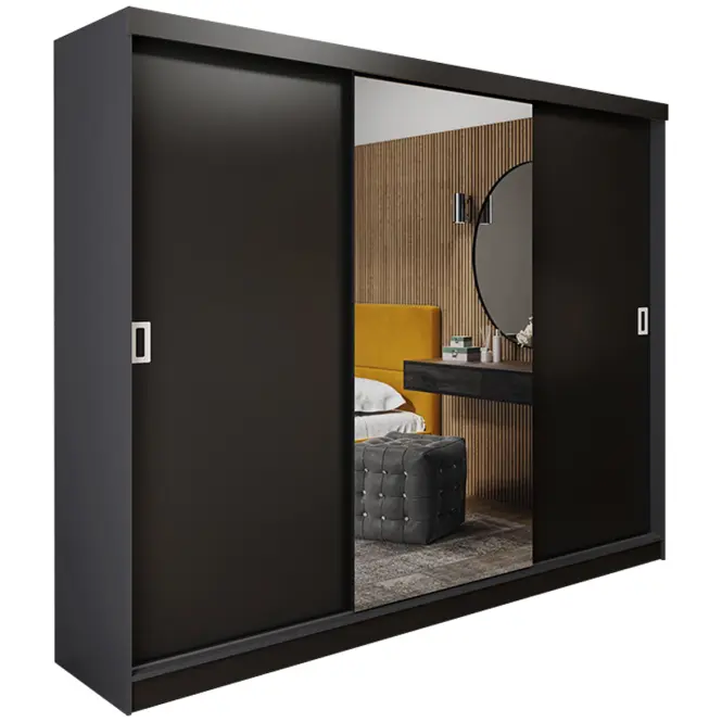 Skriňa s posuvnými dverami Retro 1L 200 cm so zrkadlom – grafit/čierna, trojdverová