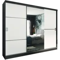 Skriňa s posuvnými dverami Retro 2L 200 cm so zrkadlom – grafit/biela, trojdverová