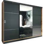 Skriňa s posuvnými dverami Retro 3L 200 cm so zrkadlom – dub craft zlatý/grafit, trojdverová