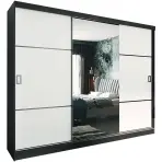 Skriňa s posuvnými dverami Retro 3L 200 cm so zrkadlom – grafit/biela, trojdverová