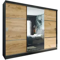 Skriňa s posuvnými dverami Retro 3L 200 cm so zrkadlom – grafit/dub craft zlatý, trojdverová