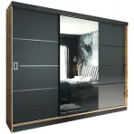 Skriňa s posuvnými dverami Retro 4L 200 cm so zrkadlom – dub craft zlatý/grafit, trojdverová