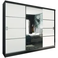 Skriňa s posuvnými dverami Retro 4L 200 cm so zrkadlom – grafit/biela, trojdverová