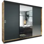 Skriňa s posuvnými dverami Retro 5L 200 cm so zrkadlom – dub craft zlatý/grafit, trojdverová
