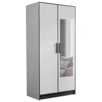 Skriňa Roj 107 cm so zrkadlom – biela, dvojdverová