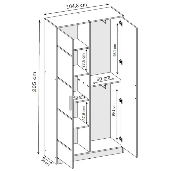 Skriňa Roj 107 cm so zrkadlom – biela, dvojdverová
