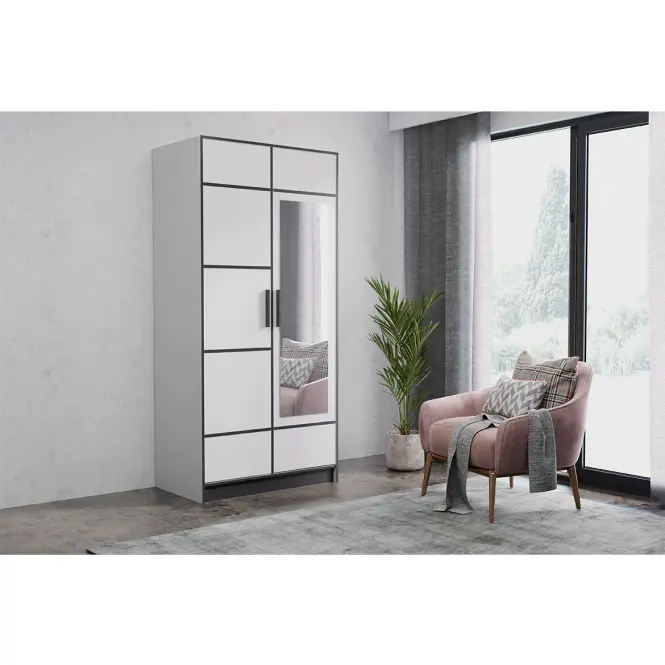 Skriňa Roj 107 cm so zrkadlom – biela, dvojdverová,4