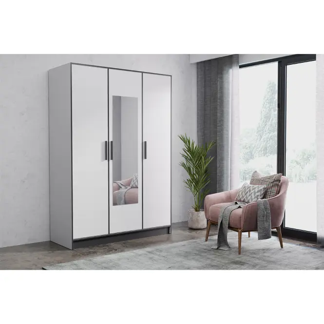 Skriňa Roj 157 cm so zrkadlom – biela, trojdverová