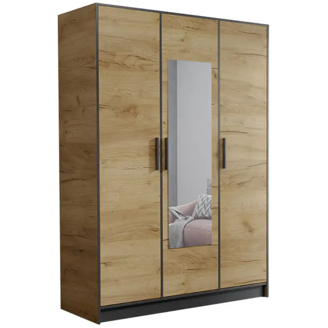 Skriňa Roj 157 cm so zrkadlom – dub craft zlatý, trojdverová