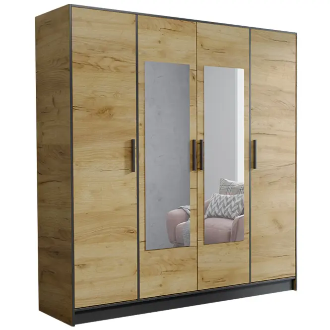 Skriňa Roj 207 cm so zrkadlom – dub craft zlatý, štvordverová