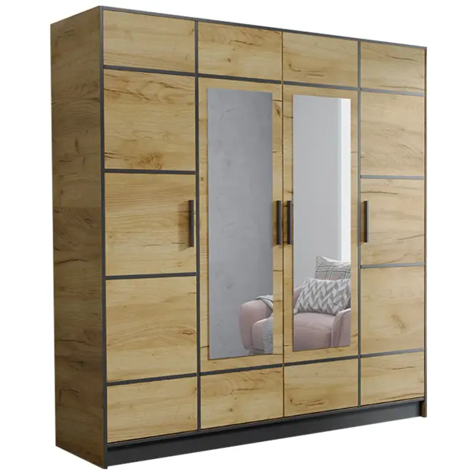 Skriňa Roj 207 cm so zrkadlom – dub craft zlatý, štvordverová