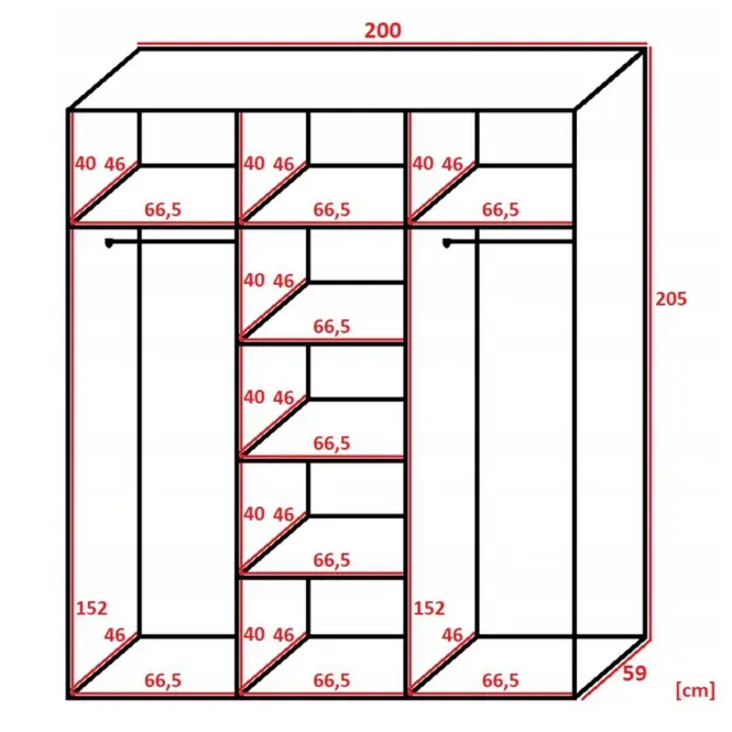 Skriňa s posuvnými dverami Malani 200 cm so zrkadlom – grafit, lamely, trojdverová