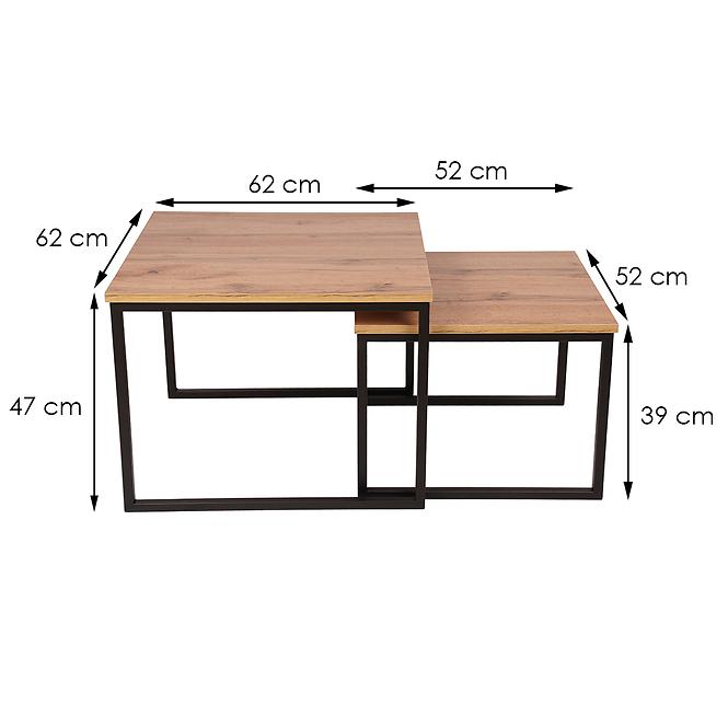 Sada lavičiek Pati 62x62/52x52 Dub Wotan Černé Nohy