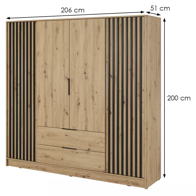 Skriňa Nelly 4d Dub Artisan/Čierna,2