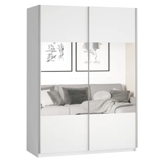Skriňa s posuvnými dverami 2d Beta 120 cm so zrkadlom 54 biela, dvojdverová