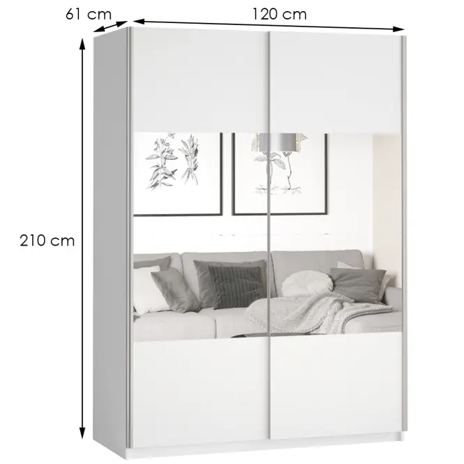 Skriňa s posuvnými dverami 2d Beta 120 cm so zrkadlom 54 biela, dvojdverová