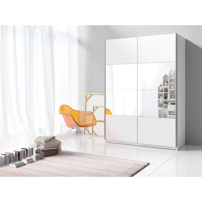 Skriňa s posuvnými dverami 2d Beta 150 cm so zrkadlom 55 biela, dvojdverová
