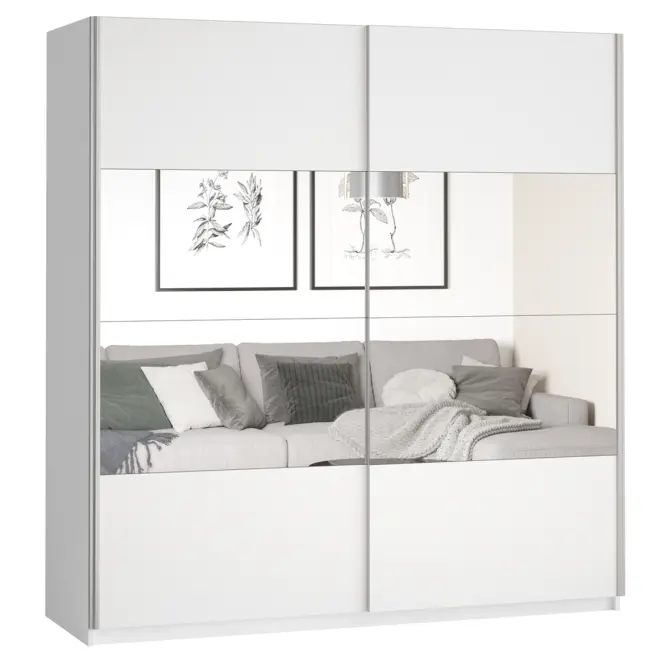 Skriňa s posuvnými dverami 2d Beta 180 cm so zrkadlom 56 biela, dvojdverová