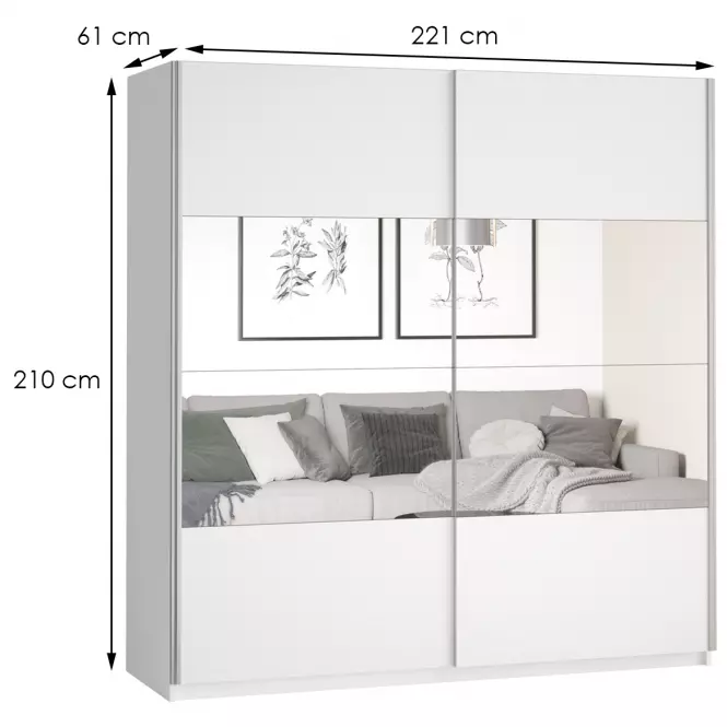 Skriňa 2d posuvné so zrkadlom 221 Beta 58 biela