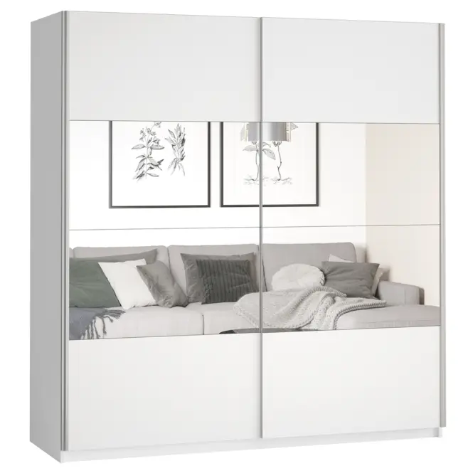 Skriňa s posuvnými dverami 2d Beta 221 cm so zrkadlom 58 biela, dvojdverová