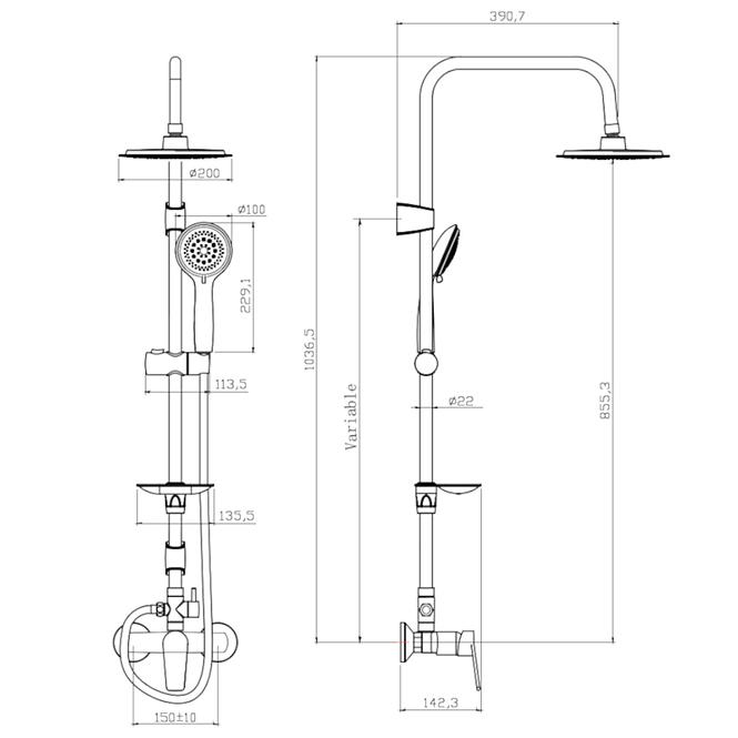 Alfa sprchovy system s funkcia dažďovej sprchy s mechanickou miešačom