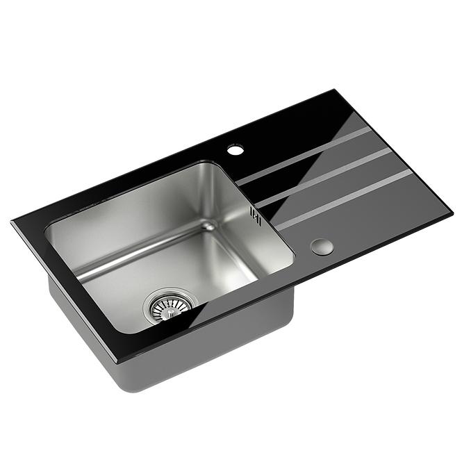 Kuchynský drez z nerezu a tvrdeného skla Efekt  111 770x440x190 mm čierny,2