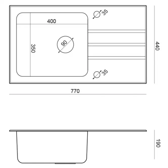 Kuchynský drez z nerezu a tvrdeného skla Efekt  111 770x440x190 mm čierny