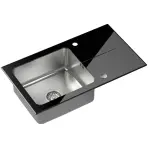 Kuchynský drez z nerezu a tvrdeného skla Efekt  111 770x440x190 mm čierny