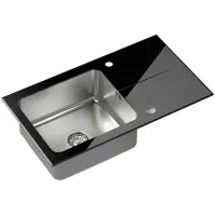 Kuchynský drez z nerezu a tvrdeného skla Efekt  111 770x440x190 mm čierny