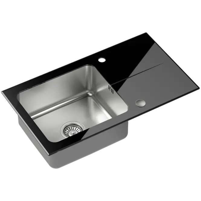 Kuchynský drez z nerezu a tvrdeného skla Efekt  111 770x440x190 mm čierny