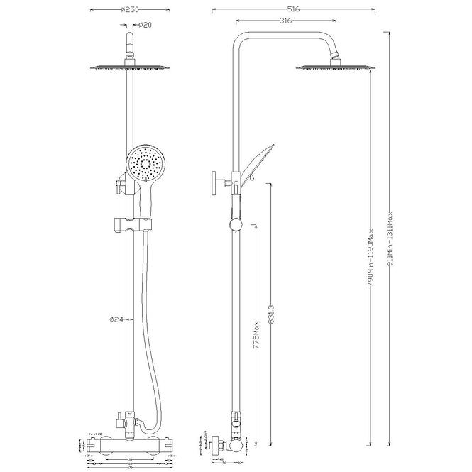 Atena sprchovy system s funkcia dažďovej sprchy s termostatickým miešačom