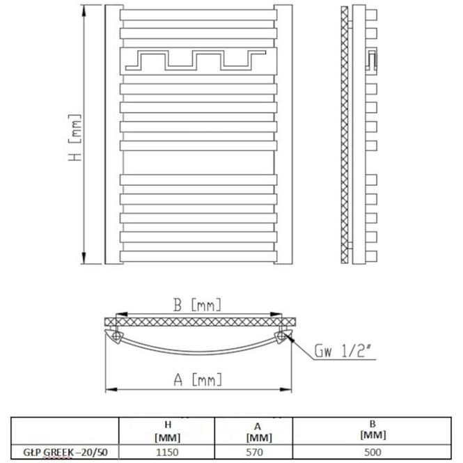 Radiátor GŁP RUBIN GREK 20/50 1150X570 580W