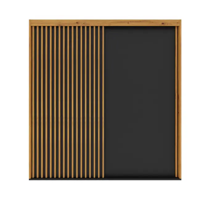 Skriňa s posuvnými dverami Nairobi 197cm – dub artisan/čierna, lamely, dvojdverová