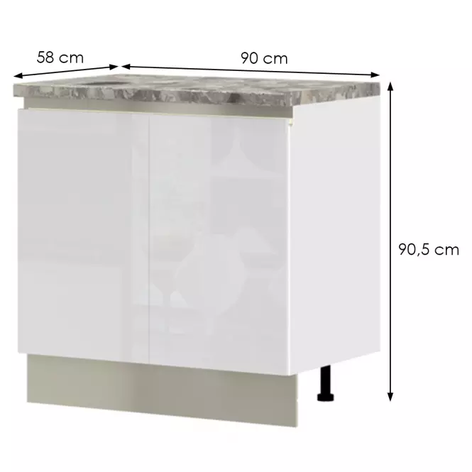 Kuchynská skrinka Infinity R-90-2K/5 Crystal White,2