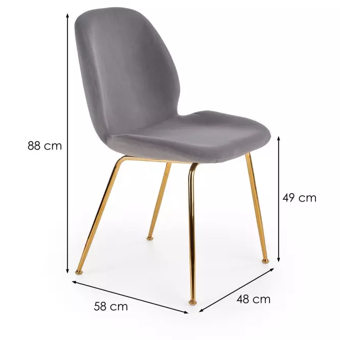 Stolička K381 Velvet/Chrome Šedá/Zlatý