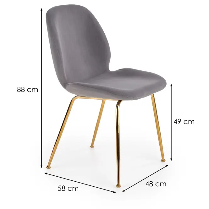 Stolička K381 Velvet/Chrome Šedá/Zlatý,2