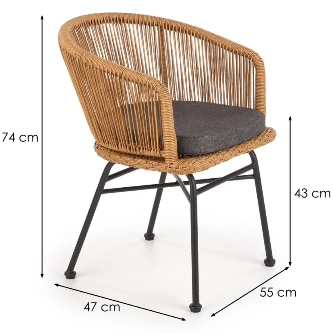 Stolička K400 Ratan/Kov/Tkanina Natural/Sivá