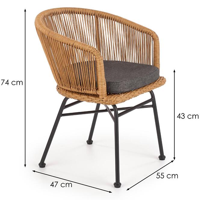 Stolička K400 Ratan/Kov/Tkanina Natural/Sivá