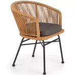 Stolička K400 Rattan/Kov/Tkanina Natural/Šedá