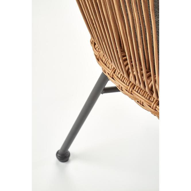 Stolička K400 Rattan/Kov/Tkanina Natural/Šedá