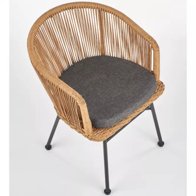 Stolička K400 Rattan/Kov/Tkanina Natural/Šedá