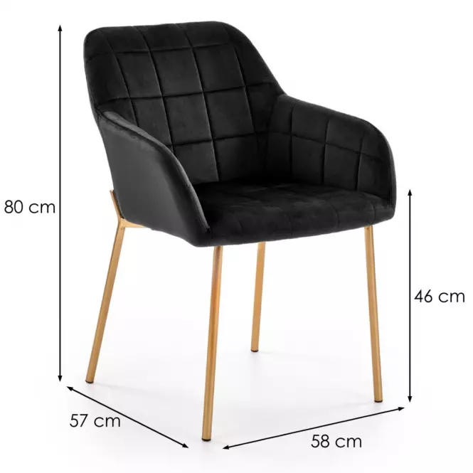 Stolička K306 Velvet/Chrome čierna/Zlatý