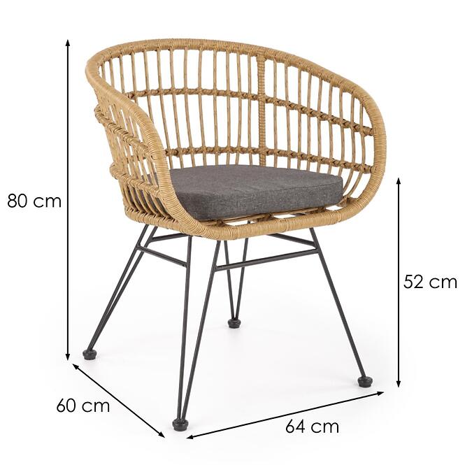 Stolička K456 Rattan/Tkanina/Kov Natural/Šedá,2