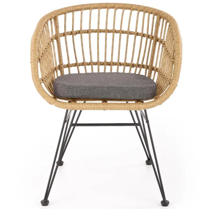 Stolička K456 Rattan/Tkanina/Kov Natural/Šedá