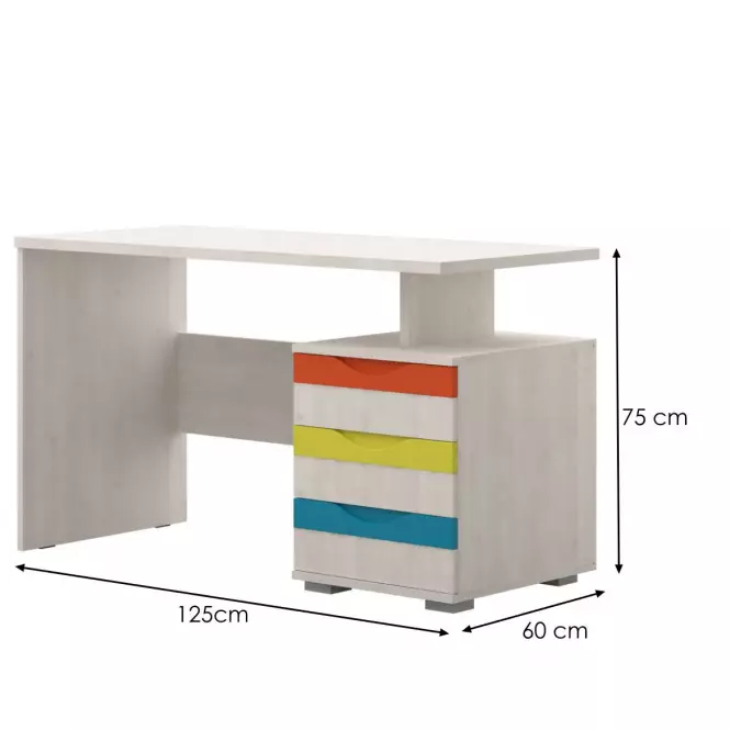 Písací stôl  JOY-KS3 polárna borovica/mango/limetka/tyrkys