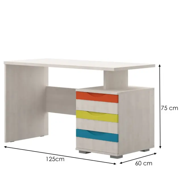 Písací stôl  JOY-KS3 polárna borovica/mango/limetka/tyrkys,2