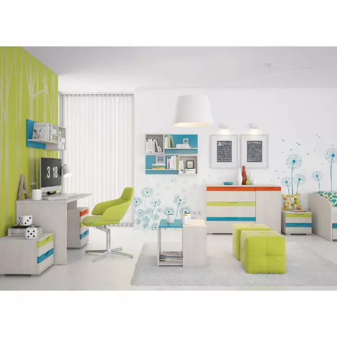 Nočný stolík JOY-NS2 polar pine/mango/lime/torquise