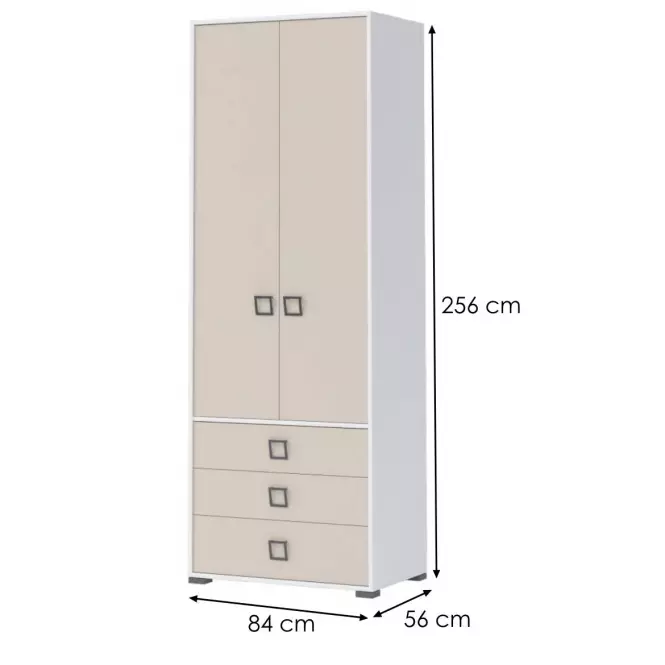 Skriňa 2D3S Kiki P23-BE/KI-01 white/sand